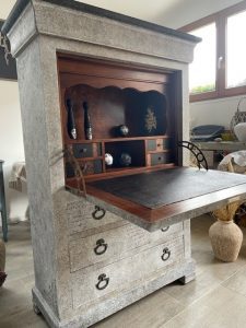 Secrétaire patine à l'ancienne gris beige et anthracite