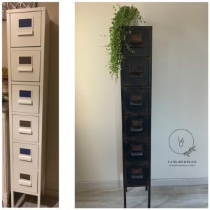 Meuble 6 tiroirs métal noir effet rouille